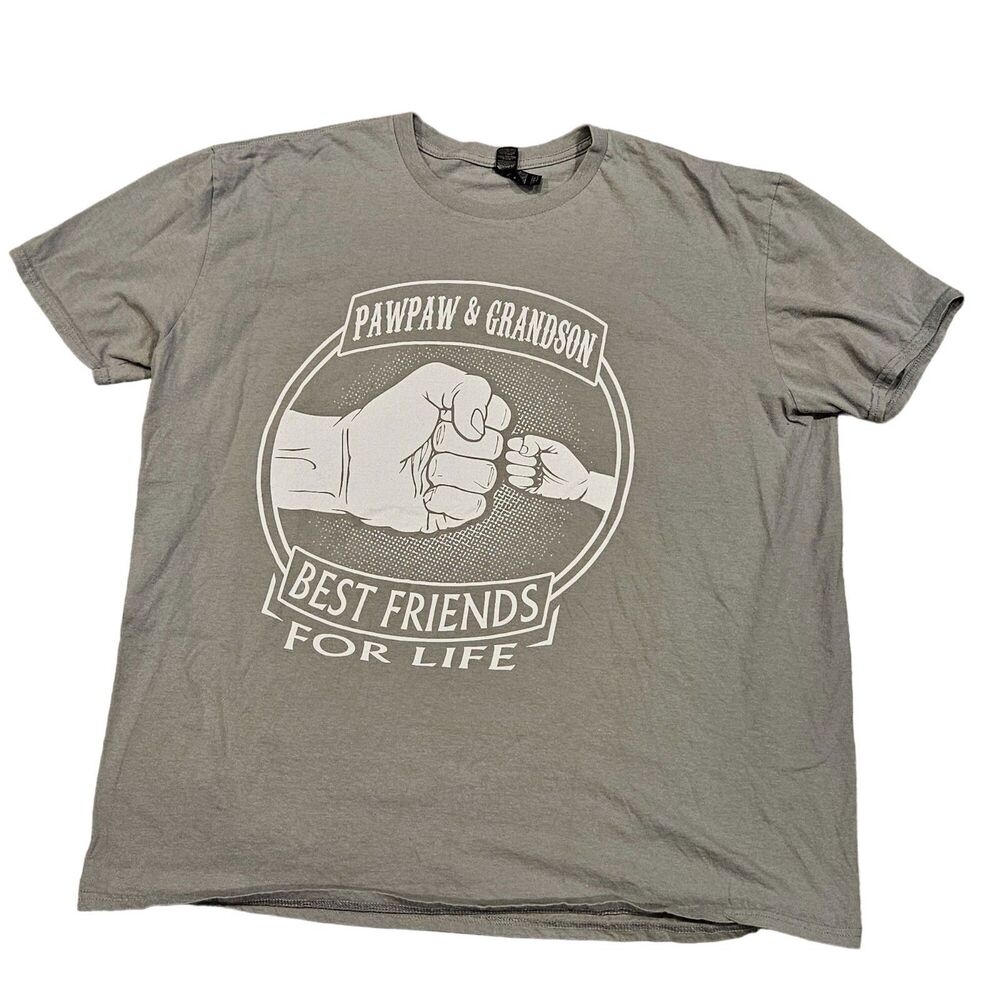 PawPaw and Grandson Best Friends Men's Gry Short Sleeve Graphic T-Shirt Size 2XL